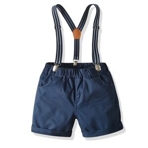 Little Bitty Pleated navy blue shorts with suspenders